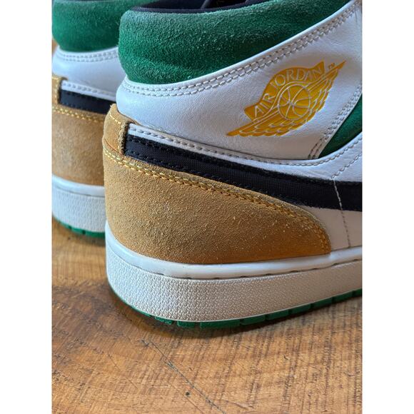 Nike Air Jordan 1 Retro Mid SE Oakland Shoes Sneakers Green Yellow Mens Size 13 - Picture 7 of 16